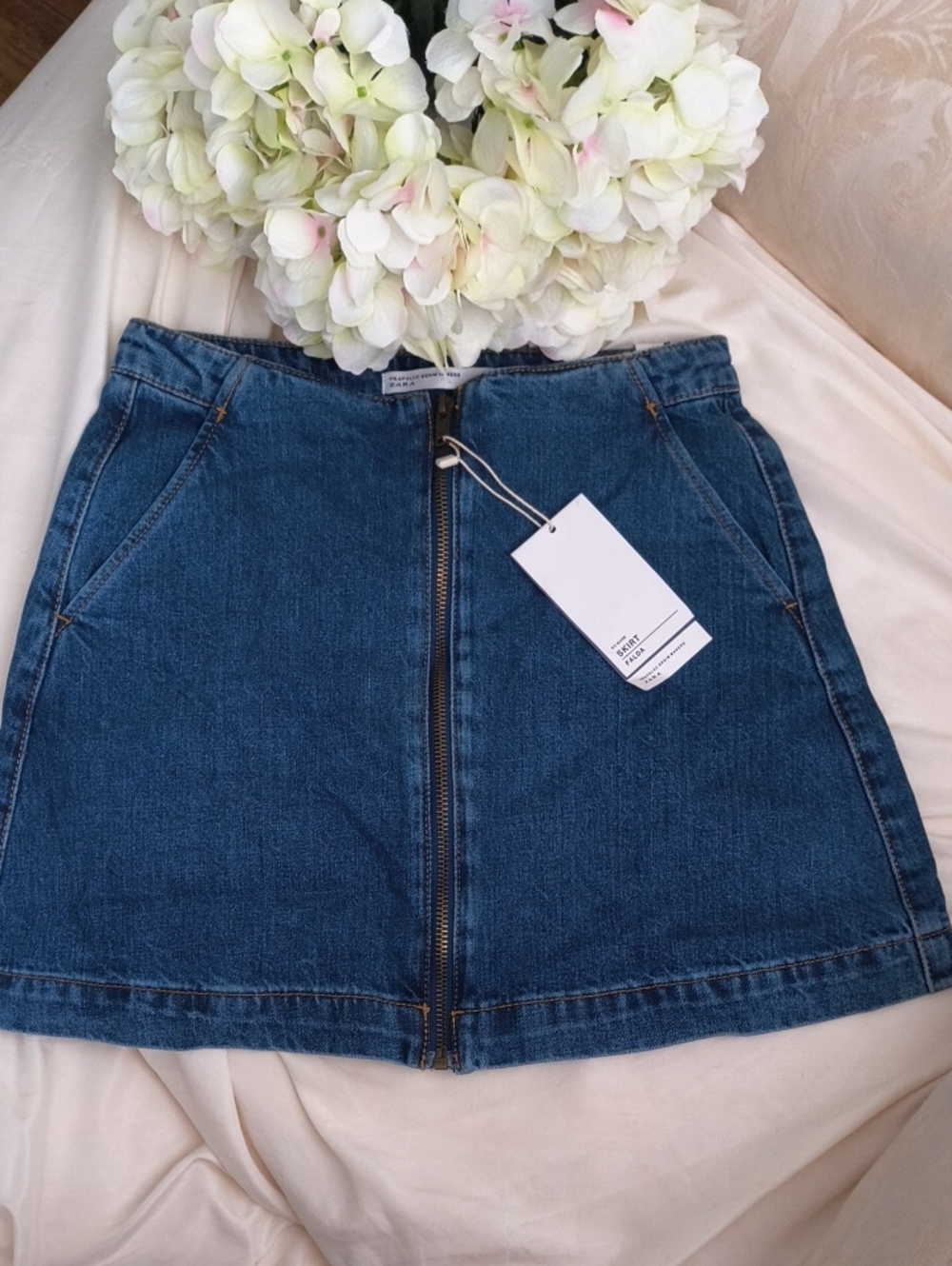 Zara Dark Blue Denim Mini Skirt with Front Zip